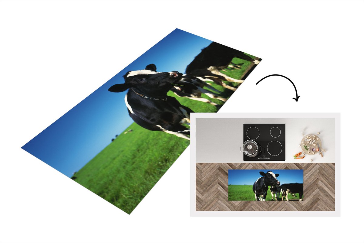 KitchenYeah Keukenloper - Loper keuken - Koeien - Gras - Dieren - 120x50 cm - Keukenloper vinyl Multicolor