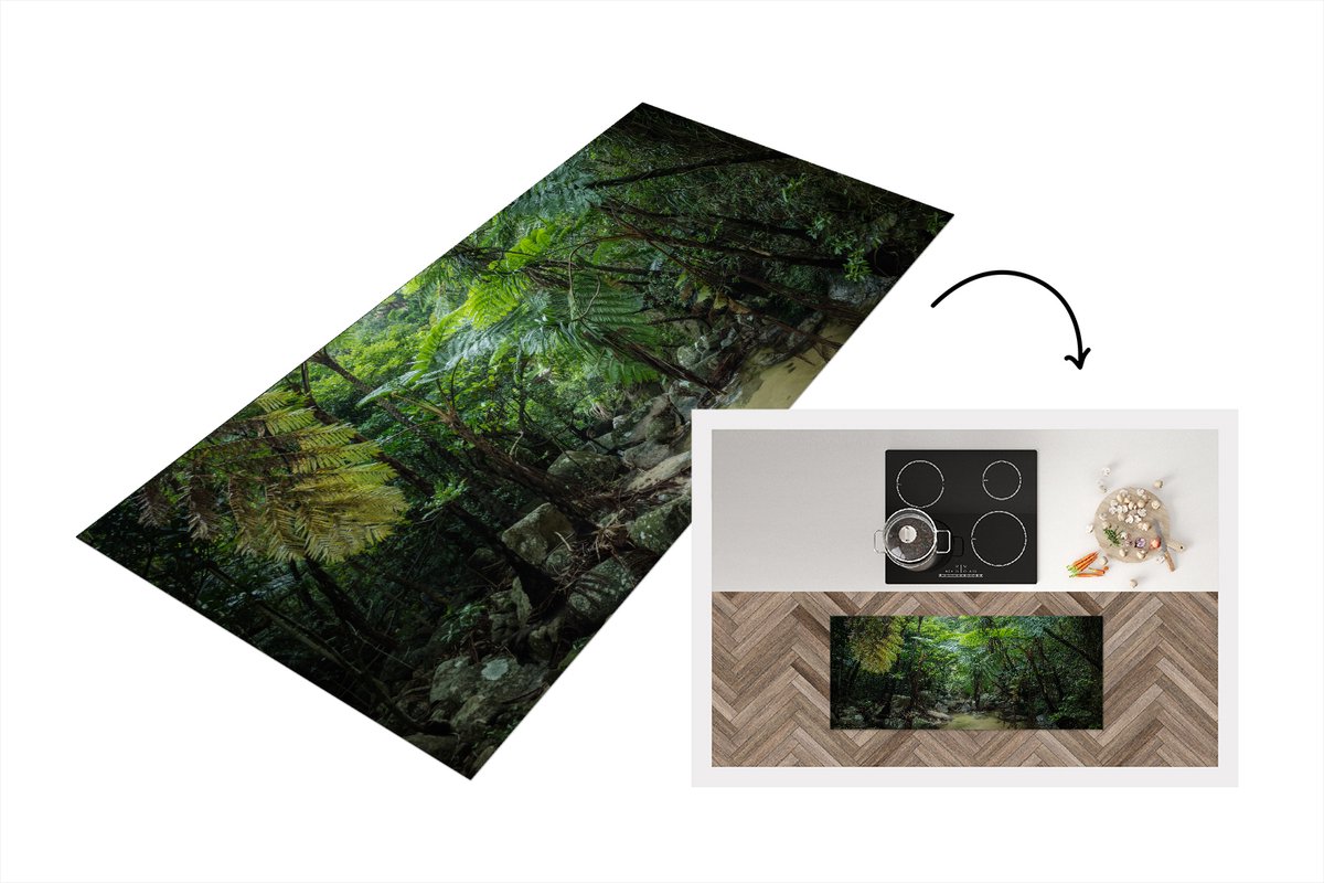 KitchenYeah Keukenloper - Loper keuken - Riviertje in tropische jungle - 120x50 cm - Keukenloper vinyl Multicolor