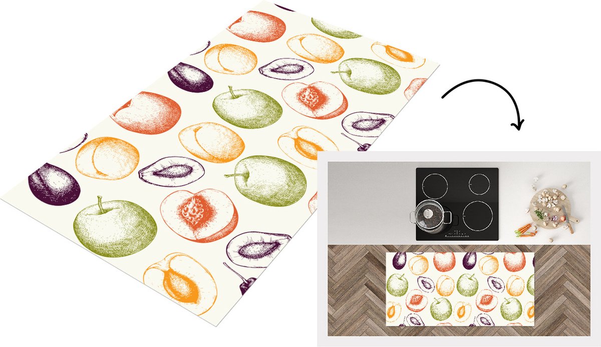 KitchenYeah Keukenloper - Loper keuken - Patroon - Eten - Illustratie - 120x60 cm - Keukenloper vinyl Multicolor
