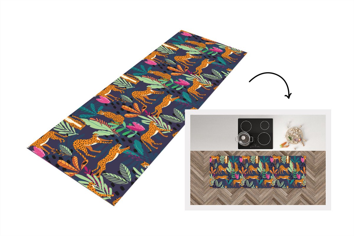 KitchenYeah Keukenloper - Loper keuken - Patroon - Cheetah - Jungle - 180x60 cm - Keukenloper vinyl Multicolor