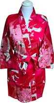 DongDong - Originele Japanse kimono kort - Katoen - Kraanvogel motief - Rood - L