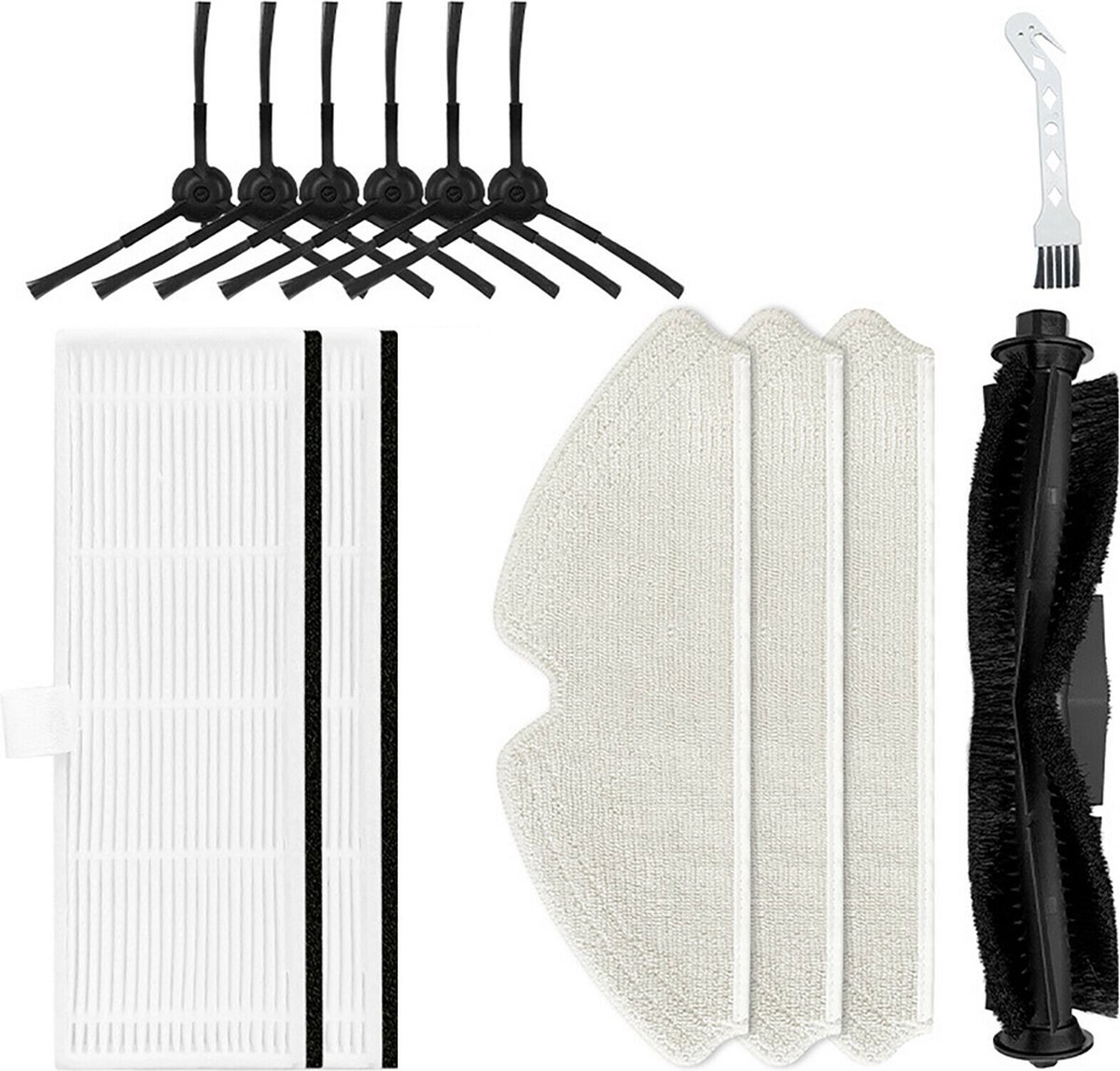 Vervangende Accessoire Onderdelen Set voor Proscenic M7 Pro, Kyvol Cybovac S31, Uoni V980MAX, Onitura Q6 Robot Stofzuiger 1 Hoofdborstel 4 Filters 6 Zijborstels 4 Stofzakken 5 Doekjes 2 Reinigingsborstel