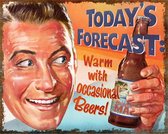 Clayre & Eef Tekstbord 33*1*25 cm Bruin, Beige, Blauw Ijzer Rechthoek Today's forecast: Warm with occasional Beers! Wandbord Quote Bord Spreuk