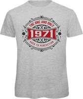 1971 The One And Only | Feest Kado T-Shirt Heren - Dames | Antraciet - Donker Rood | Perfect Verjaardag Cadeau Shirt | Grappige Spreuken - Zinnen - Teksten | Maat XL