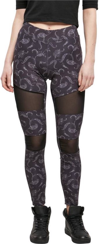 Urban Classics - Tech Mesh AOP blackpaisley Sportlegging - L - Zwart