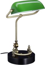 Relaxdays bankierslamp - groene kap - zwarte voet - notarislamp - E27 - vintage lamp