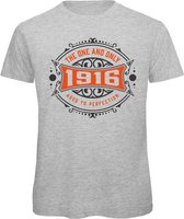 1916 The One And Only | Feest Kado T-Shirt Heren - Dames | Antraciet - Oranje | Perfect Verjaardag Cadeau Shirt | Grappige Spreuken - Zinnen - Teksten | Maat M