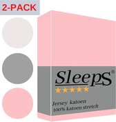 Sleeps Jersey Hoeslaken Roze Ledikant 60x120 cm - 100% Katoen - Heerlijk Zacht Gebreid - - Strijkvrij - Rondom elastiek - Stretch -
