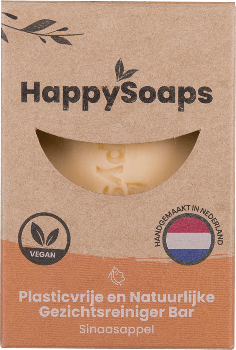 HappySoaps Gezichtsreiniger Bar & Make-up Remover - Sinaasappel - Voor een Zomers Gevoel - 100% Plasticvrij, Vegan & Natuurlijk - 70gr