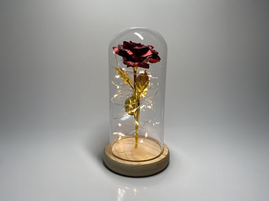 Gouden roos in glazen stolp met LED - Beauty and the Beast roos - Valentijnsdag - Trouw & Liefde Cadeau - Cadeau voor haar - Moederdag cadeautje - Huwelijkscadeau cadeau geven