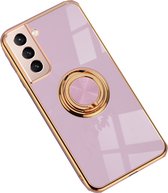 Samsung S21 Plus hoesje met ring - Kickstand - Samsung - Goud detail - Handig - Hoesje met ring - 5 verschillende kleuren - zalm roze - Grijs/blauw - Donker groen - Zwart - Paars