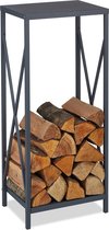 Relaxdays brandhoutrek klein - houtopslag grijs - haardhoutrek - metalen rek brandhout