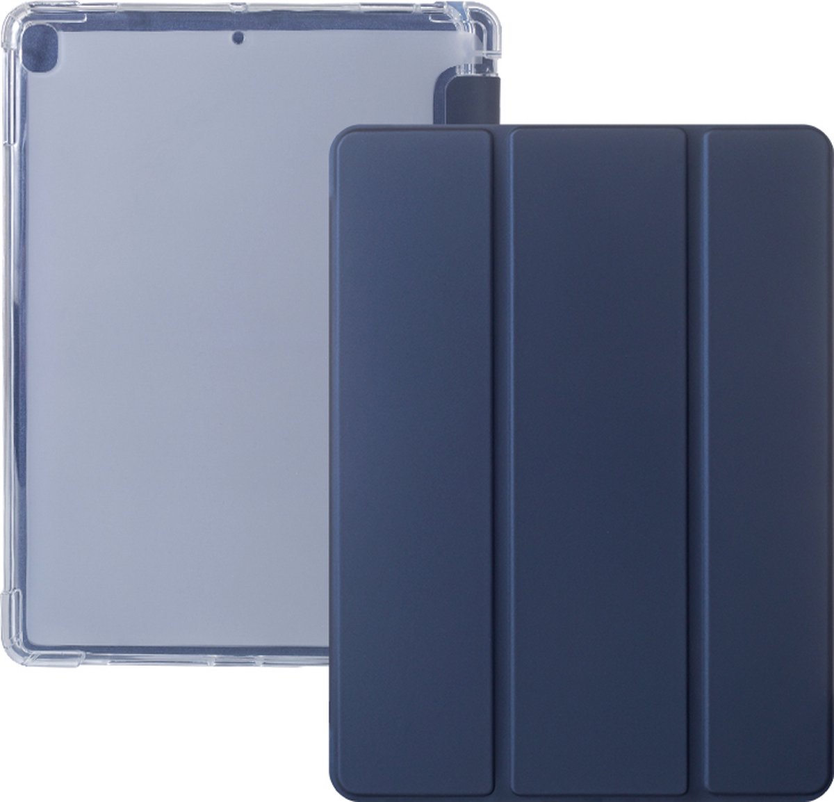 iPad 2021 Hoes - iPad 10.2 2019/2020/2021 Case - iPad 10.2 Hoesje Donker Blauw - Clear Back Folio Cover met Apple Pencil Opbergvak - Hoesje voor iPad 10.2 7e, 8e en 9e generatie
