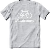 Amsterdam Fiets Stad T-Shirt | Souvenirs Holland Kleding | Dames / Heren / Unisex Koningsdag shirt | Grappig Nederland Fiets Land Cadeau | - Licht Grijs - Gemaleerd - L