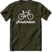 Amsterdam Fiets Stad T-Shirt | Souvenirs Holland Kleding | Dames / Heren / Unisex Koningsdag shirt | Grappig Nederland Fiets Land Cadeau | - Leger Groen - L