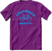 Amsterdam Bike City T-Shirt | Souvenirs Holland Kleding | Dames / Heren / Unisex Koningsdag shirt | Grappig Nederland Fiets Land Cadeau | - Paars - XXL
