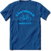 Amsterdam Bike City T-Shirt | Souvenirs Holland Kleding | Dames / Heren / Unisex Koningsdag shirt | Grappig Nederland Fiets Land Cadeau | - Donker Blauw - L