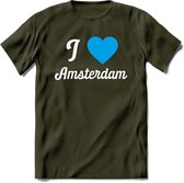 I Love Amsterdam T-Shirt | Souvenirs Holland Kleding | Dames / Heren / Unisex Koningsdag shirt | Grappig Nederland Fiets Land Cadeau | - Leger Groen - L