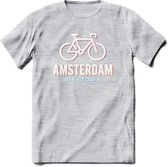 Amsterdam Bike Town T-Shirt | Souvenirs Holland Kleding | Dames / Heren / Unisex Koningsdag shirt | Grappig Nederland Fiets Land Cadeau | - Licht Grijs - Gemaleerd - XL