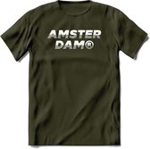 Amsterdam T-Shirt | Souvenirs Holland Kleding | Dames / Heren / Unisex Koningsdag shirt | Grappig Nederland Fiets Land Cadeau | - Leger Groen - S