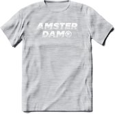 Amsterdam T-Shirt | Souvenirs Holland Kleding | Dames / Heren / Unisex Koningsdag shirt | Grappig Nederland Fiets Land Cadeau | - Licht Grijs - Gemaleerd - S