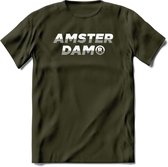 Amsterdam T-Shirt | Souvenirs Holland Kleding | Dames / Heren / Unisex Koningsdag shirt | Grappig Nederland Fiets Land Cadeau | - Leger Groen - M