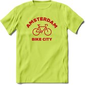 Amsterdam Bike City T-Shirt | Souvenirs Holland Kleding | Dames / Heren / Unisex Koningsdag shirt | Grappig Nederland Fiets Land Cadeau | - Groen - L
