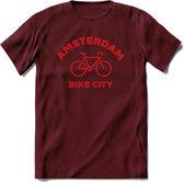Amsterdam Bike City T-Shirt | Souvenirs Holland Kleding | Dames / Heren / Unisex Koningsdag shirt | Grappig Nederland Fiets Land Cadeau | - Burgundy - M