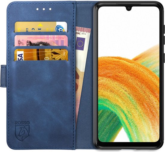 Rosso Element Book Case Wallet Hoesje Geschikt voor Samsung Galaxy A33 | Portemonnee | 3 Pasjes | Magneetsluiting | Stand Functie | Blauw