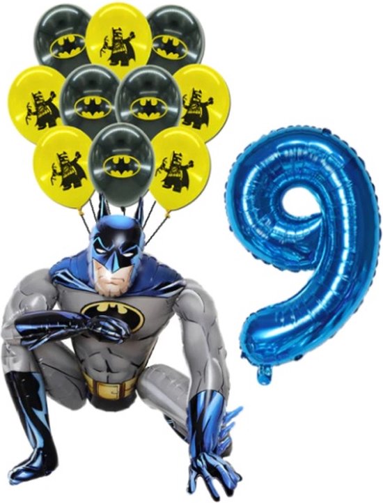 Batman Ballonnen Set - Batman 3D XL Folie Ballon & Latex Ballonnen - 9 Jaar