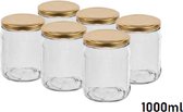 Eurostockdeals - Glazenpotten - inmaak 1000 ml - Twist-off deksel goud - 6 stuks