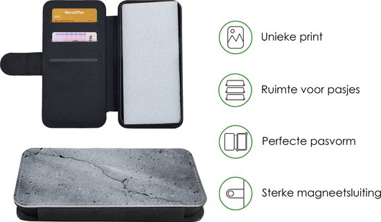 Bookcase pour iPhone 13 Pro Max Bookcase - Béton - Grijs - Déchirure - Avec compartiments - Étui portefeuille avec fermeture magnétique