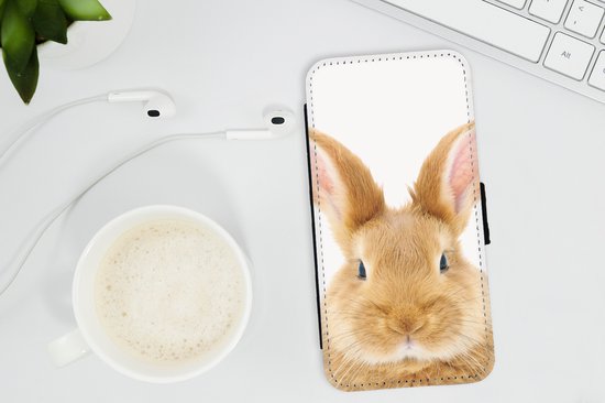 Telefoonhoesje Geschikt voor iPhone 13 telefoonhoesje - Kinderen - Konijn - Kind - Meisjes - Jongens - Met vakjes - Wallet case met magneetsluiting