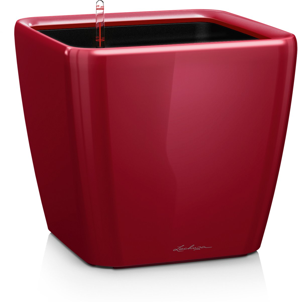 LECHUZA QUADRO Premium LS 43 - Plantenbak - met uitneembare binnenbak - met bewateringssysteem - ALL-IN-ONE set met LECHUZA-PON - scharlakenrood hoogglans