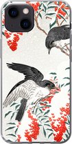 Geschikt voor iPhone 13 mini hoesje - Japan - Zwaluw - Vogels - Bes - Vintage - Siliconen Telefoonhoesje