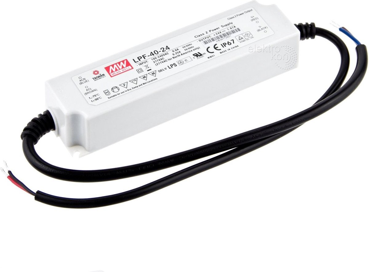 Meanwell LED Trafo 40W 24VDC 1.67A IP20 CV LPF-40-24