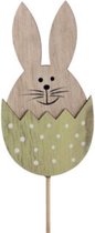 Oneiro’s Luxe pb. 4 wooden rabbits/stick green 7x12 cm – decoratie – pasen – paasdecoratie – paashaas – eieren – has – kip – gekleurde eieren – paastak – lente – feestdecoratie