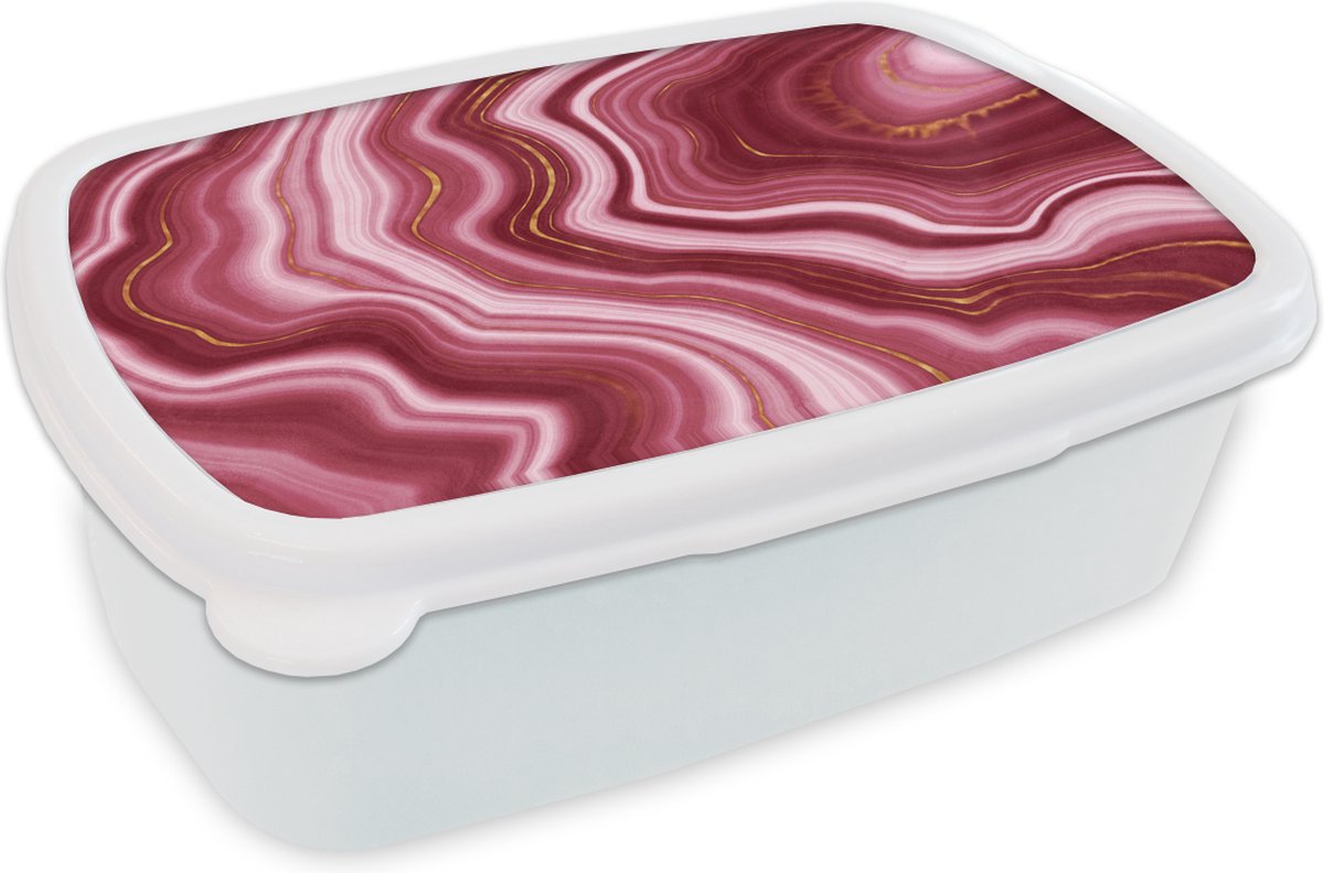 Broodtrommel Wit - Lunchbox - Brooddoos - Marmer - Roze - Goud - 18x12x6 cm - Volwassenen