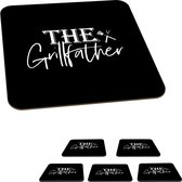 Onderzetters voor glazen - The Grillfather - Barbecue - BBQ - Grill - Vader - Koken - bakken - Spreuken - 10x10 cm - Glasonderzetters - 6 stuks