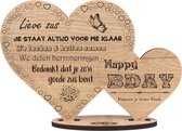 Hartjes zus - houten wenskaart verjaardag - kaart van hout -  verjaardagskaart - gefeliciteerd zusje - gepersonaliseeerd - 17.5 x 25 cm