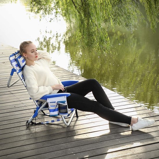 naqsh store strandstoel met hoofdkussen, aluminium, draagbare vouwstoel, campingstoel, opvouwbaar en verstelbaar, zoals Een rugzak draagbaar, buitenstoel, blauw en wit gestreept GCB62BU van Merkloos — afbeelding 4