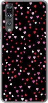Geschikt voor Huawei P20 Pro hoesje - Een illustratie met hartjes op een zwarte achtergrond - Siliconen Telefoonhoesje