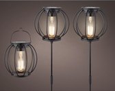 Solar lamp - Ledlamp - tuinlamp -  tuinverlichting - Ø13-H38cm - 3 delige set: 2 x stakelight en 1 x lantaarn - warmwit