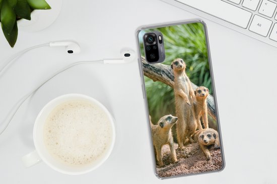 Telefoonhoesje Geschikt voor Xiaomi Geschikt voor Redmi Note 10 hoesje - Familie - Dieren - Stokstaartjes - Siliconen Telefoonhoesje Telefoonhoesje