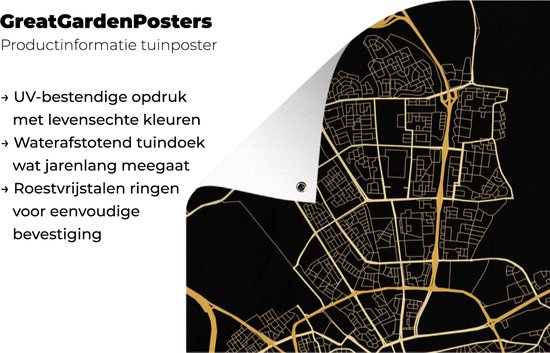 Tuinposter 100x200 cm - Tuindecoratie Eindhoven - Stadskaart - Goud - Poster voor in de tuin - Buiten decoratie - Schutting tuinschilderij - Tuindoek muurdecoratie - Wanddecoratie balkondoek