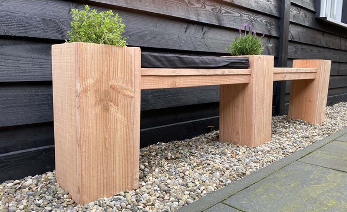 Tuinbank - met 3 plantenbakken - Douglas hout - 217,5x20x45 cm
