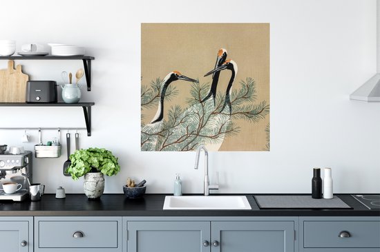 Stickers muraux - Film autocollant - Feuilles - Grue - Japonais - Vintage - 80x80 cm - Film adhésif - Stickers muraux Chambre d'enfant - Papier peint autocollant