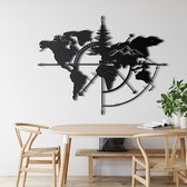 Wanddecoratie |Wereldkaart Berg/ World Map Mountain  decor | Metal - Wall Art | Muurdecoratie | Woonkamer |Zwart| 98x75cm