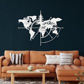 Wanddecoratie |Wereldkaart Berg/ World Map Mountain  decor | Metal - Wall Art | Muurdecoratie | Woonkamer |Wit| 98x75cm