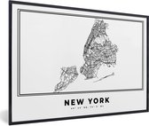 Fotolijst incl. Poster Zwart Wit- New York - Stadskaart - Zwart Wit - 30x20 cm - Posterlijst - Plattegrond